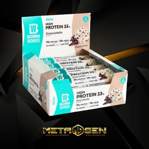 BORN WINNER Keto High Protein Bar 33% stracciatela 12x60 гр - GAIN O'CLOCK