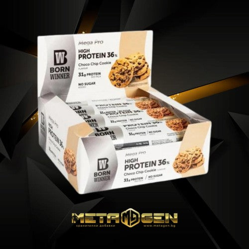 BORN WINNER Mega Pro High Protein Bar 36% Choco Chip Cookie 12x85 гр - GAIN O'CLOCK