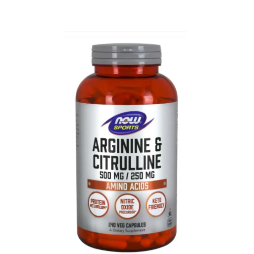 NOW Arginine 500 мг and Citrulline 250 мг - 240 капсули - GAIN O'CLOCK