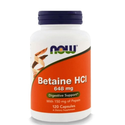 NOW Betaine HCl 648 мг / 120 капсули - GAIN O'CLOCK