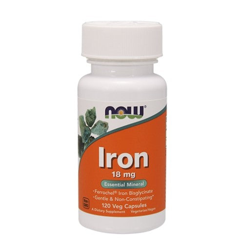 NOW Iron (Ferrochel) 18 mg 120 vcaps - GAIN O'CLOCK