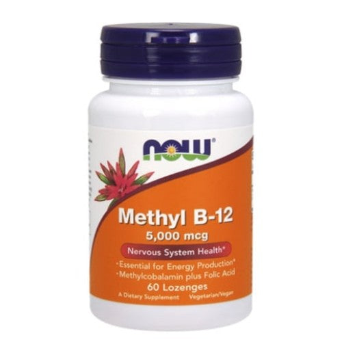 NOW Methyl B-12 5000 мкг| with Folic Acid Quatrefolic® 60 Подезични таблетки - GAIN O'CLOCK