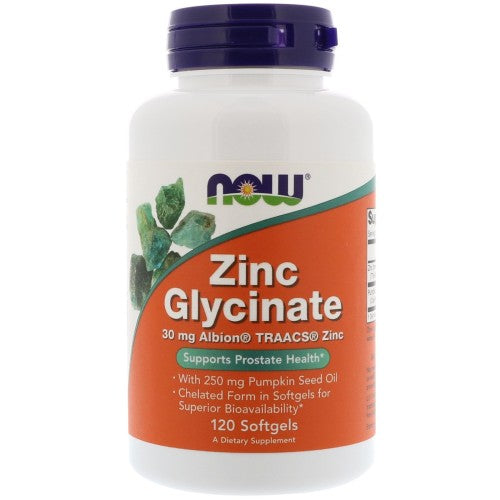 NOW Zinc Glycinate 30mg. / 120 Softgels - GAIN O'CLOCK